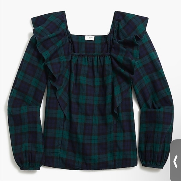 J Crew Factory black watch plaid ruffle top - L - Picture 3 of 8